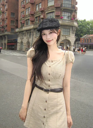 [3 colors] Sophie Linen Puff Dress