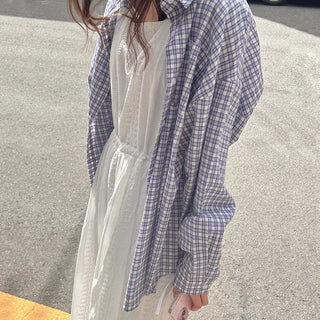 Loose-fit cotton check shirt