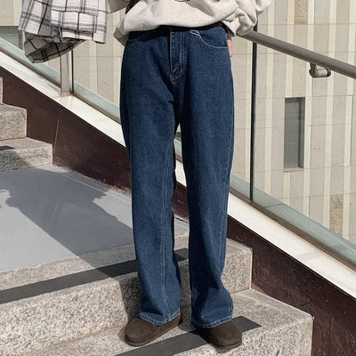 Fleece-lined straight denim pants