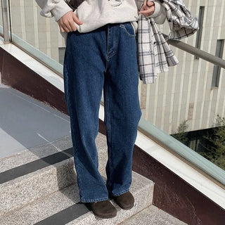 Fleece-lined straight denim pants