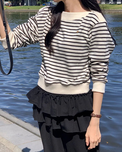 Striped boat neck sweatshirt