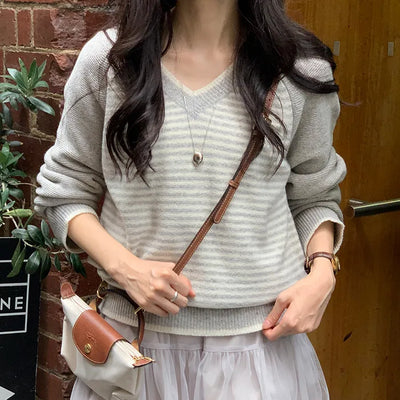 Striped V-neck knit