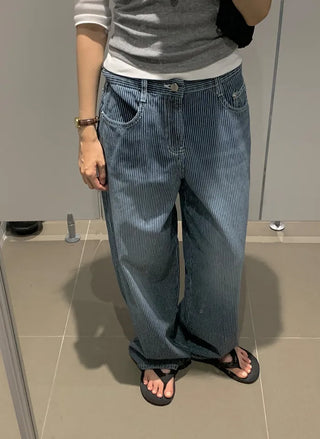Striped wide-leg denim pants