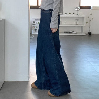 Fleece-lined wide-leg denim pants