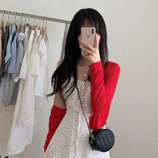 See-through cropped back ribbon cardigan