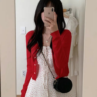 See-through cropped back ribbon cardigan