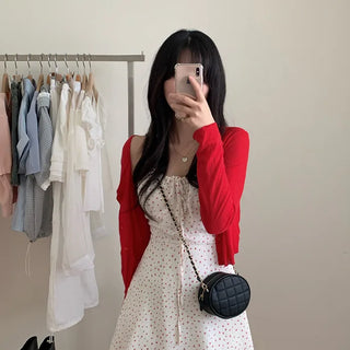 See-through cropped back ribbon cardigan