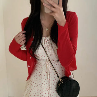 See-through cropped back ribbon cardigan
