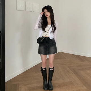See-through cropped back ribbon cardigan