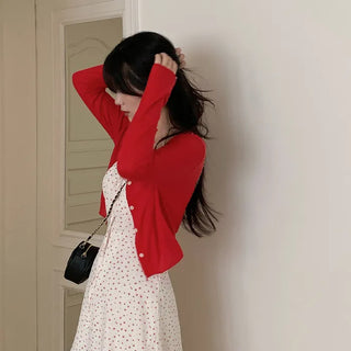 See-through cropped back ribbon cardigan