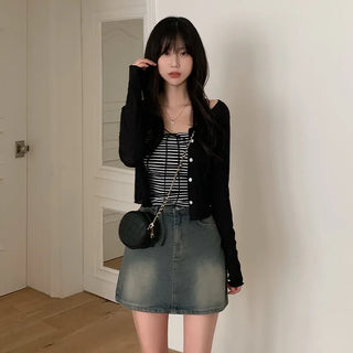 See-through cropped back ribbon cardigan