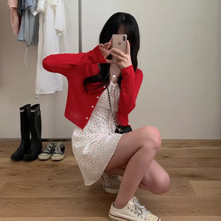 See-through cropped back ribbon cardigan