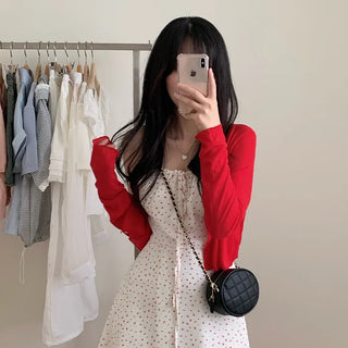 See-through cropped back ribbon cardigan