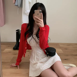 See-through cropped back ribbon cardigan