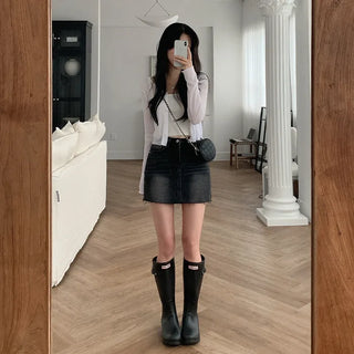 See-through cropped back ribbon cardigan