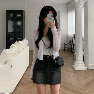 See-through cropped back ribbon cardigan