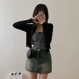 See-through cropped back ribbon cardigan
