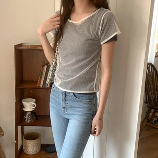 Polka Dot See-Through Ribbon T-Shirt
