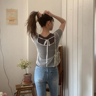 Polka Dot See-Through Ribbon T-Shirt