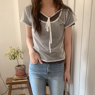 Polka Dot See-Through Ribbon T-Shirt