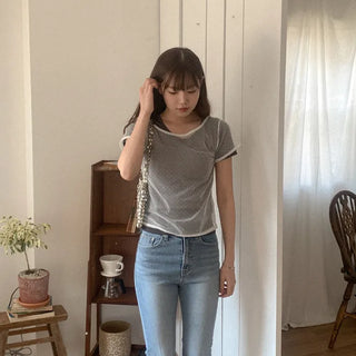 Polka Dot See-Through Ribbon T-Shirt