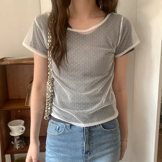 Polka Dot See-Through Ribbon T-Shirt