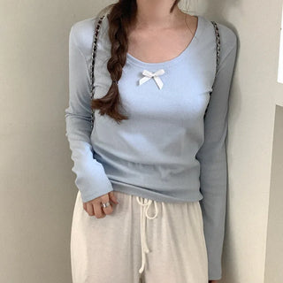 Ribbed Ribbon U-Neck T-Shirt