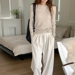Cotton ribbed long-sleeved T-shirt