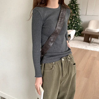 Cotton ribbed long-sleeved T-shirt