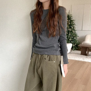 Cotton ribbed long-sleeved T-shirt