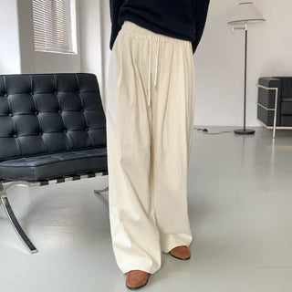 Pleated wide-leg elastic waist pants