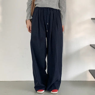 Pleated wide-leg elastic waist pants