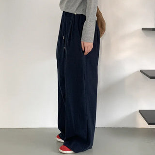 Pleated wide-leg elastic waist pants