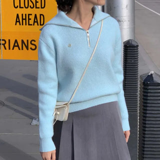 Sailor Wool Sailor Collar Half-Zip Knit