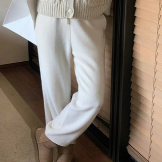Wool straight wide elastic waist jogger pants (3c)