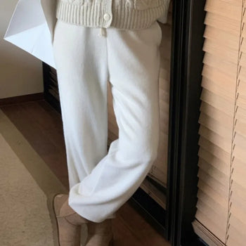 Wool straight wide elastic waist jogger pants (3c)