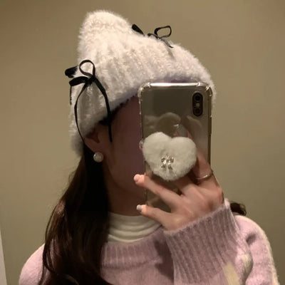 Ribbon wool knit short beanie (2c)