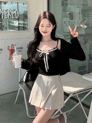 Lace Ribbon Sleeveless Top (3 colors)