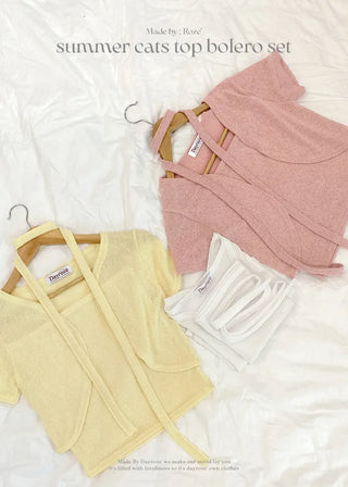 [3-piece set] Summer Cat Top Bolero Set (5 colors)
