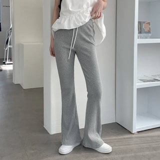 Ribbed bootcut pants with elastic waistband