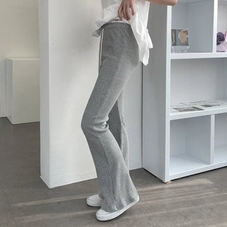 Ribbed bootcut pants with elastic waistband