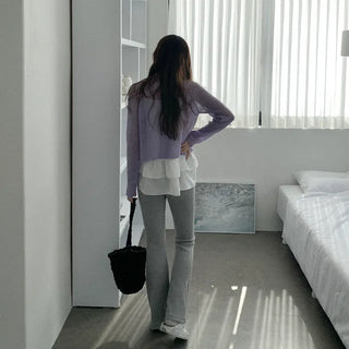 Ribbed bootcut pants with elastic waistband