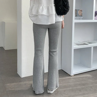 Ribbed bootcut pants with elastic waistband