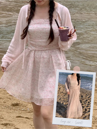 Flower Chiffon Long Mini Camisole Dress