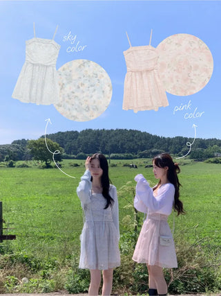 Flower Chiffon Long Mini Camisole Dress
