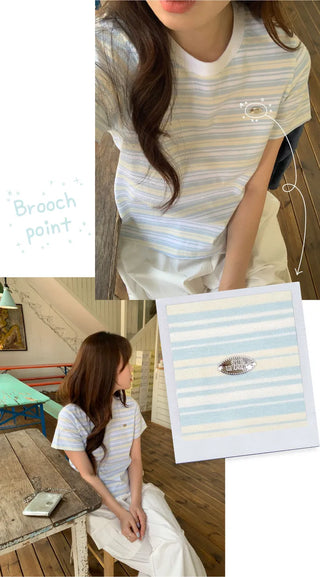 Striped cropped short-sleeved T-shirt