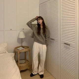 Velour ribbed elastic waist pants