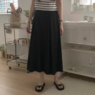 [Lined] A-line pleated flared midi skirt
