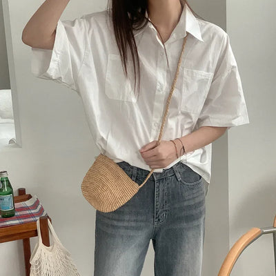 Cotton oversized short-sleeved shirt