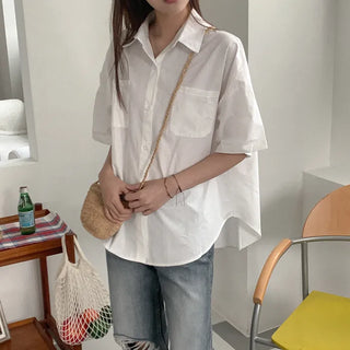 Cotton oversized short-sleeved shirt